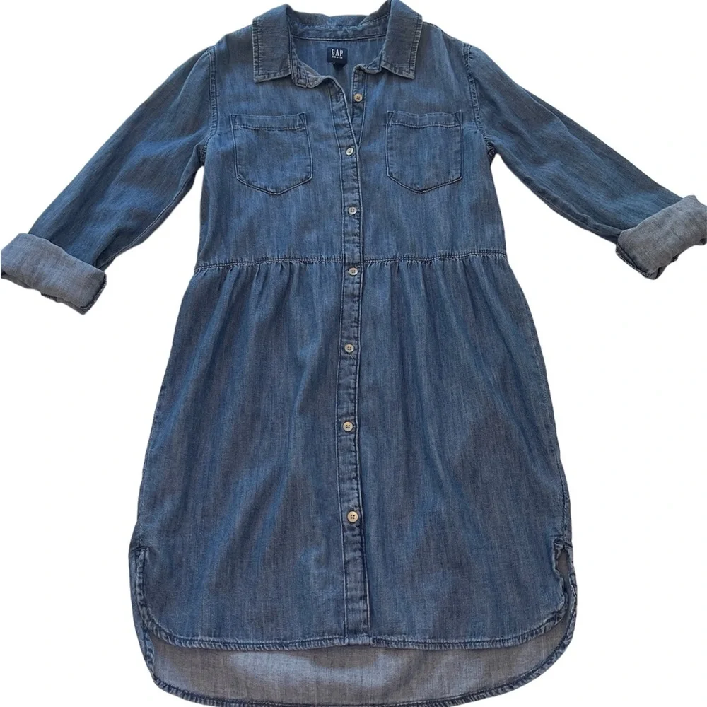 GAPKids Dress Long Sleeve Button up Blue Chambray Denim Girls Size Large